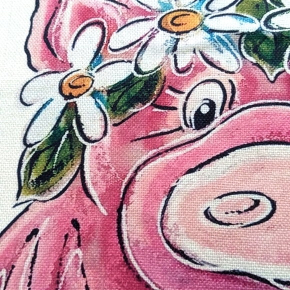 NEW Daisy PIG Pillow Cover 20X20" Pink Farmhouse Farm Life Country Year of the - Picture 3 of 8